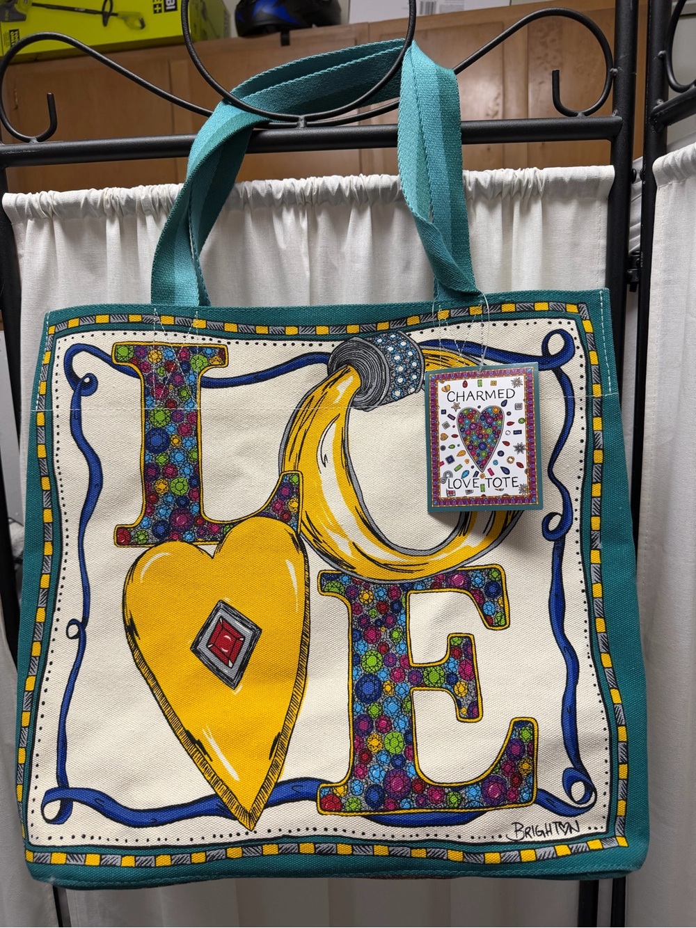 Brighton Teal and Yellow LOVE Canvas Tote